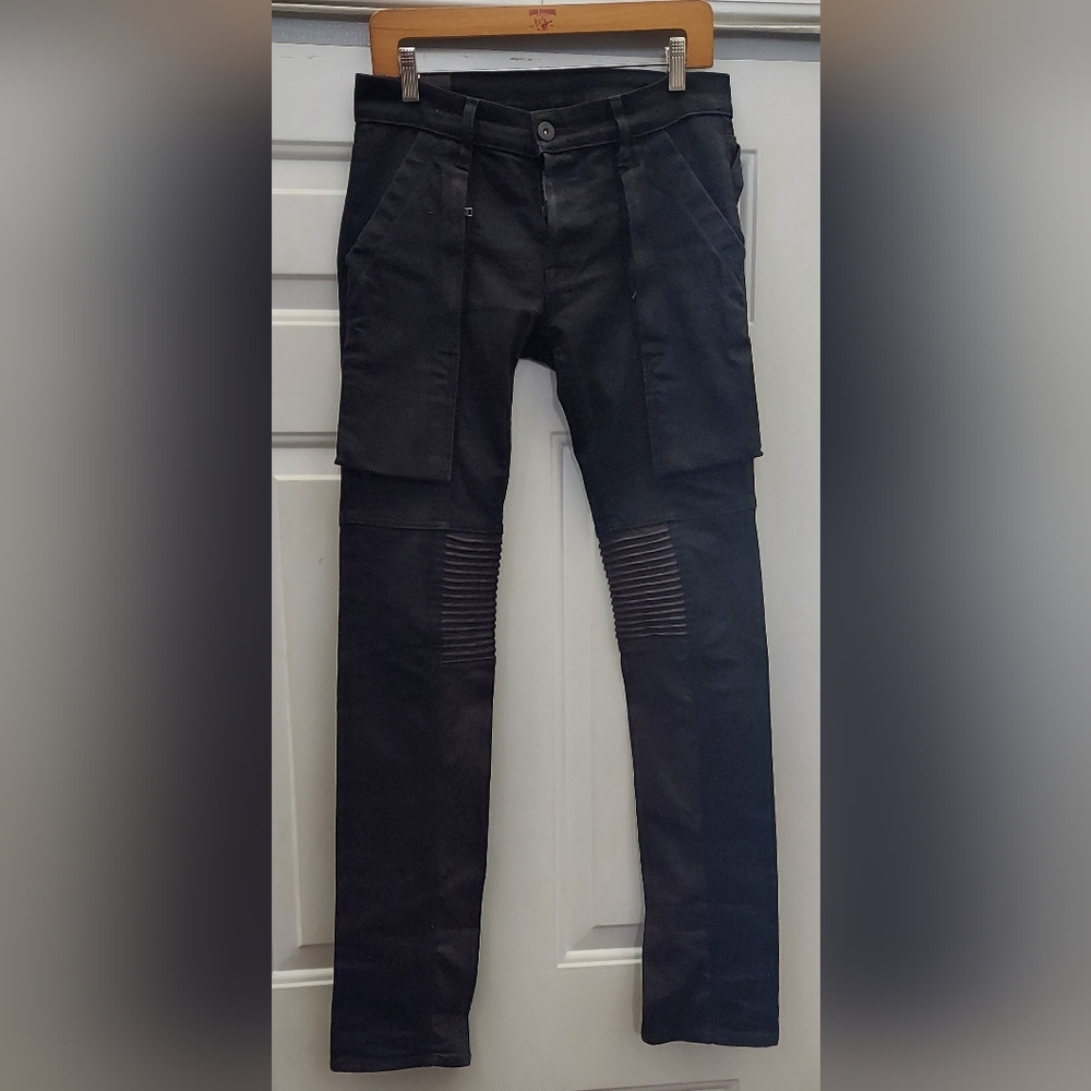 HUDSON ANARCHY MEN'S BLACK COTTON & FRENCH LAMB NAPPA STRETCH SKINNY JEANS 30X35
